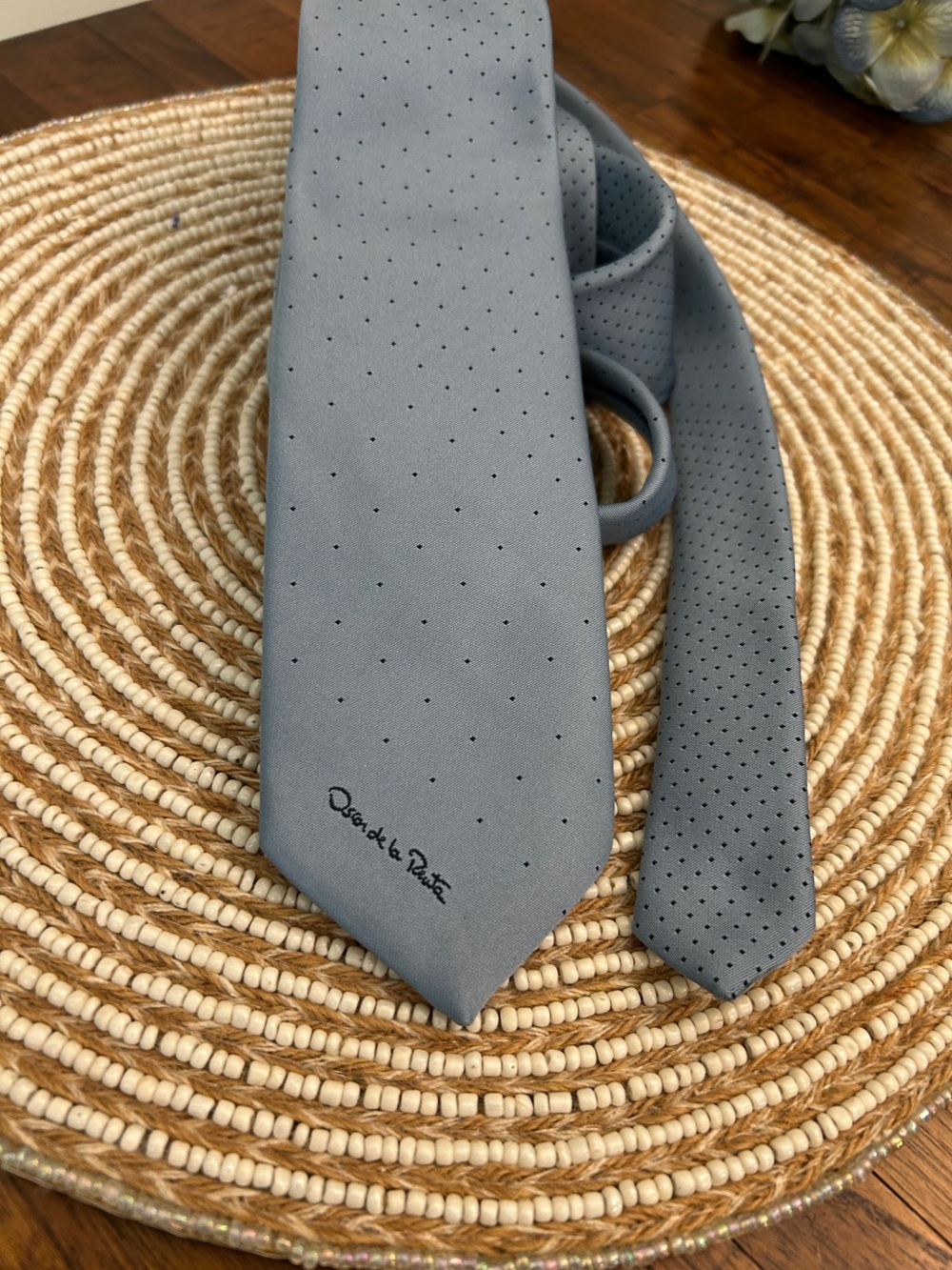 Vintage Oscar de la Renta Light Blue Microdot Tie